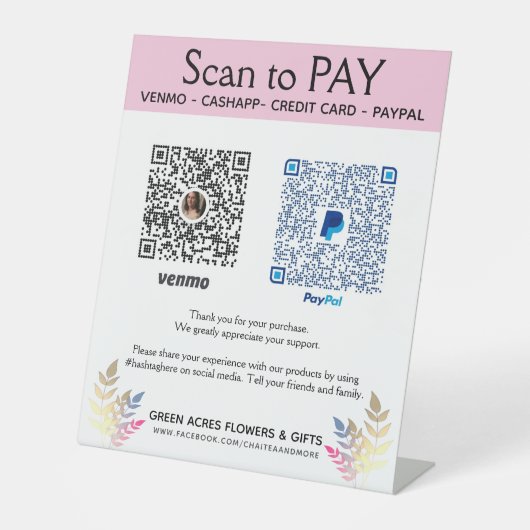 Voeg hier twee QR-codes Venmo betalen voetstuk toe Reclamebord Met Voetstuk (Voorkant)