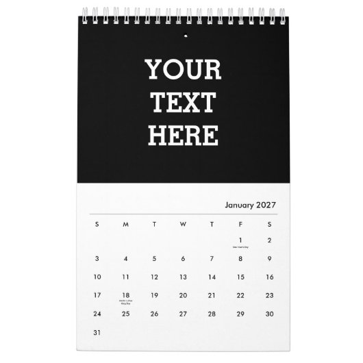 Voeg hier zwart-wit uw eigen aangepaste tekst toe kalender (Jan 2027)