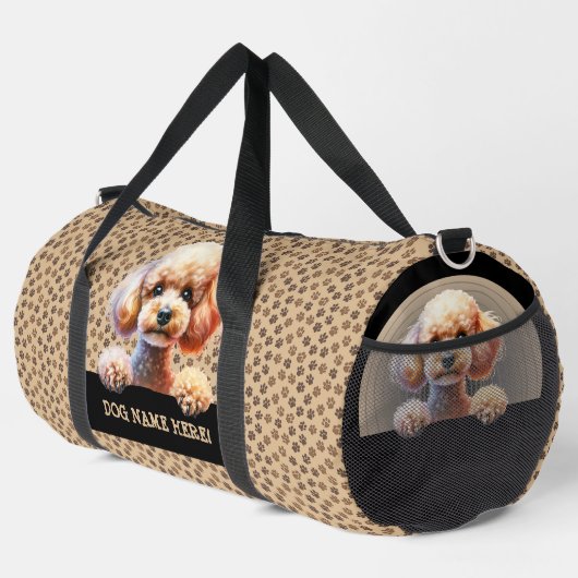 Voeg hondennaam Jouw naam, poedel - crème - Plunjezak (Rechterhoek)