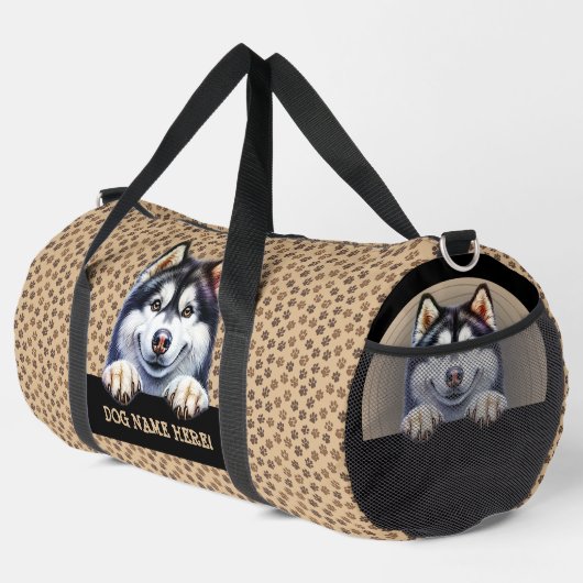 Voeg hondennaam Jouw naam, Siberische Husky Plunjezak (Rechterhoek)