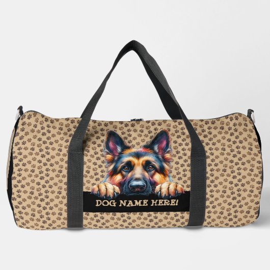 Voeg hondennaam of Jouw naam, Duitse herder Plunjezak (Voorkant)