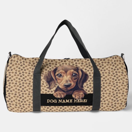 Voeg hondennaam of Jouw naam toe, Daschund + Paws Plunjezak (Voorkant)