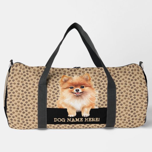 Voeg hondennaam of Jouw naam toe, Pommeraans Plunjezak (Voorkant)