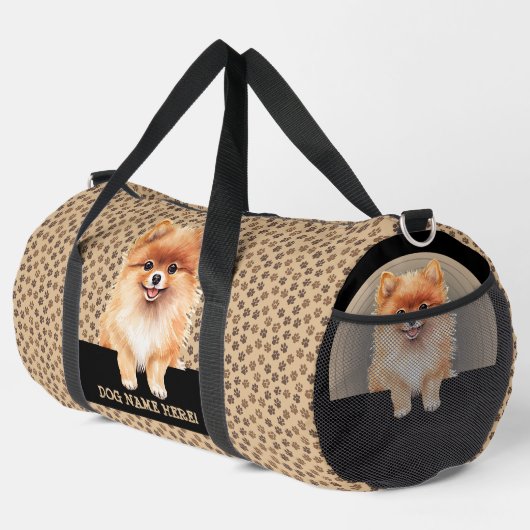 Voeg hondennaam of Jouw naam toe, Pommeraans Plunjezak (Rechterhoek)