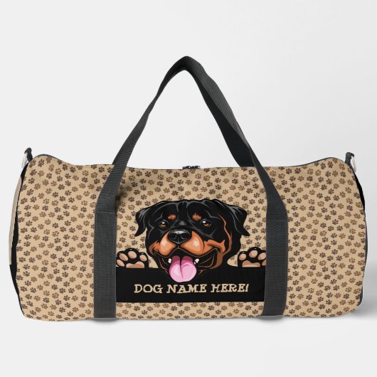 Voeg hondennaam of Jouw naam toe, Rottweiler + Paw Plunjezak (Voorkant)