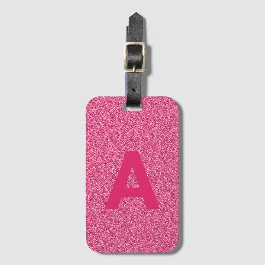 Voeg initiaal monogram Gepersonaliseerde Roze Glit Bagagelabel (Voorkant (verticaal))