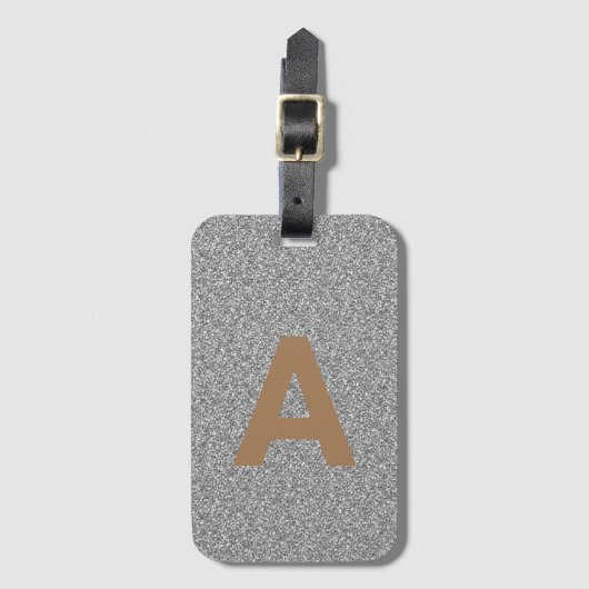 Voeg initiaal monogram persoonlijke zilver glitter bagagelabel (Voorkant (verticaal))