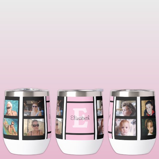 Voeg initiaal naam 8 foto's roze en zwart