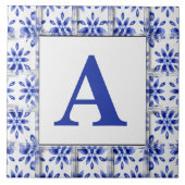 Voeg Initiaal op decoratief blauw en witte tegel t Tegeltje (Voorkant)