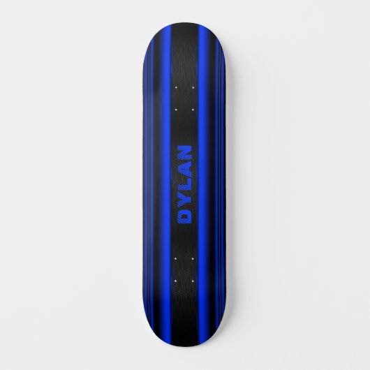 Voeg Initialen Blauwe Stripes Zwarte getextureerde Persoonlijk Skateboard (Voorkant)