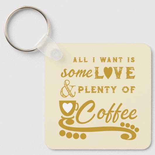 Voeg initialen goud toe aan liefde en koffie sleutelhanger (Voorkant)