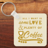 Voeg initialen goud toe aan liefde en koffie sleutelhanger (Voorkant)