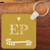 Voeg initialen goud toe aan liefde en koffie sleutelhanger (Achterkant)