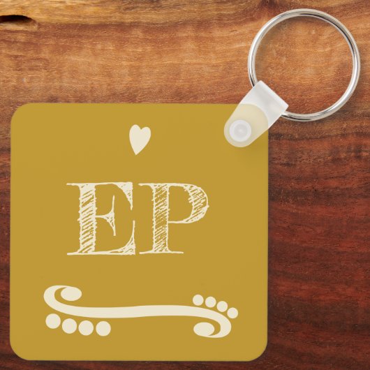 Voeg initialen goud toe aan liefde en koffie sleutelhanger (Achterkant)