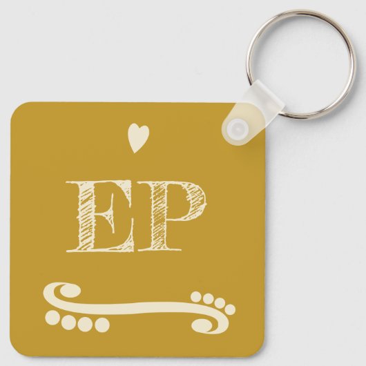 Voeg initialen goud toe aan liefde en koffie sleutelhanger (Achterkant)