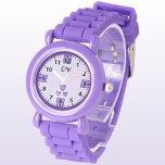 Voeg initialen harten paarse kinderen horloge<br><div class="desc">Dit schattige kinderen horloge is ideaal voor het toevoegen van een persoonlijk tintje! Pas het aan met de initialen van uw kind. Het is een leuk en praktisch accessoire dat kleintjes helpt de tijd bij te houden terwijl ze stijlvol blijven. De kleuren en het zoete ontwerp maken het een geweldig...</div>