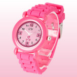 Voeg initialen harten roze kinderen horloge<br><div class="desc">Dit schattige kinderen horloge is ideaal voor het toevoegen van een persoonlijk tintje! Pas het aan met de initialen van uw kind. Het is een leuk en praktisch accessoire dat kleintjes helpt de tijd bij te houden terwijl ze stijlvol blijven. De kleuren en het zoete ontwerp maken het een geweldig...</div>