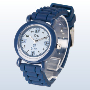 Voeg initialen hearts blue kinder toe horloge