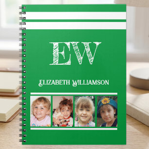 Voeg initialen naam 4 foto's groen wit toe notitieboek