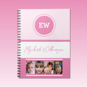 Voeg initialen naam 4 foto's wit roze toe notitieboek