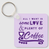 Voeg initialen paars toe aan liefde en koffie sleutelhanger (Voorkant)