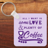 Voeg initialen paars toe aan liefde en koffie sleutelhanger (Voorkant)