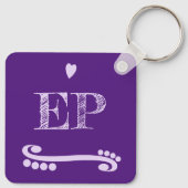 Voeg initialen paars toe aan liefde en koffie sleutelhanger (Achterkant)