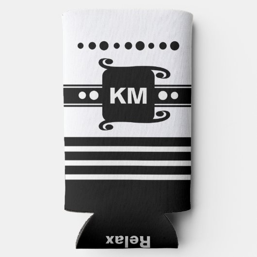 Voeg initialen stippen strepen toe ontspant wit en seltzer blikjeskoeler (Achterkant)