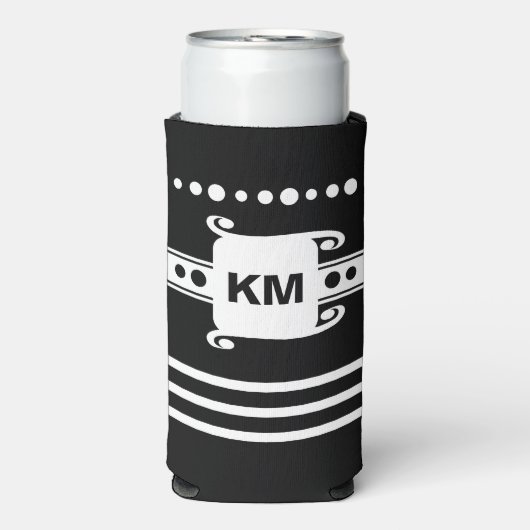 Voeg initialen stippen strepen toe ontspant zwart- seltzer blikjeskoeler (Seltzer Voorkant)