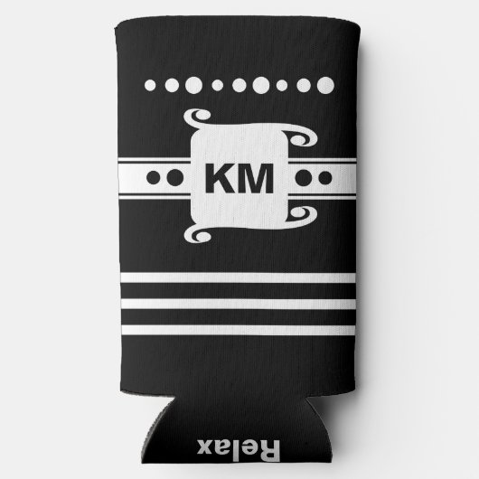 Voeg initialen stippen strepen toe ontspant zwart- seltzer blikjeskoeler (Achterkant)