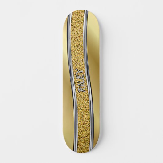 Voeg Initialen toe, Metallic Gold Silver Curved Sk Persoonlijk Skateboard (Voorkant)