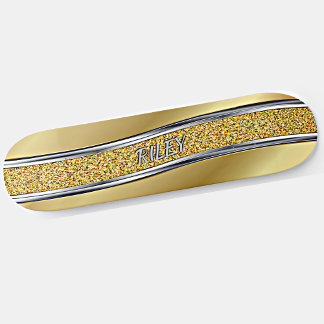 Voeg Initialen toe, Metallic Gold Silver Curved Sk Persoonlijk Skateboard
