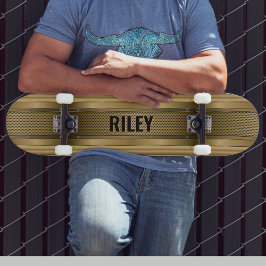 Voeg Initialen toe, Metallic Gold Strips Skateboar Persoonlijk Skateboard