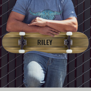 Voeg Initialen toe, Metallic Gold Strips Skateboar Persoonlijk Skateboard