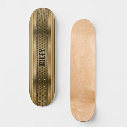 Voeg Initialen toe, Metallic Gold Strips Skateboar Persoonlijk Skateboard (Voorkant)