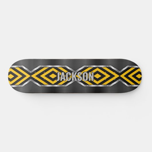 Voeg Initialen toe, Metallic Silver Yellow Black Persoonlijk Skateboard (Horizontaal)