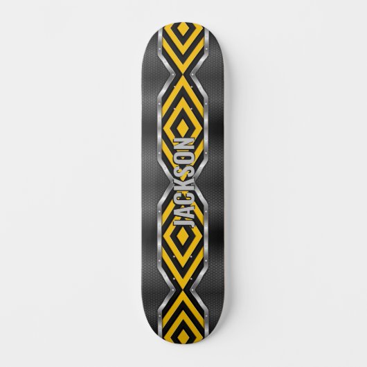 Voeg Initialen toe, Metallic Silver Yellow Black Persoonlijk Skateboard (Voorkant)