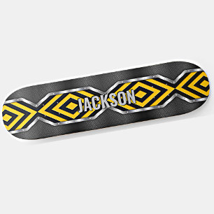Voeg Initialen toe, Metallic Silver Yellow Black Persoonlijk Skateboard
