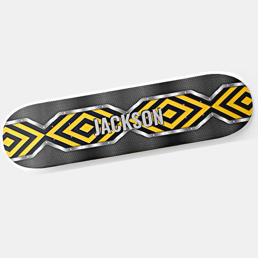Voeg Initialen toe, Metallic Silver Yellow Black Persoonlijk Skateboard