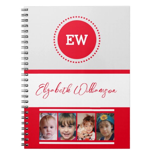 Voeg initialen toe naam 4 foto's grijs rood notitieboek (Voorkant)