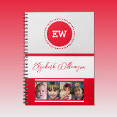 Voeg initialen toe naam 4 foto's grijs rood notitieboek
