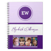 Voeg initialen toe naam 4 foto's wit paars notitieboek (Voorkant)