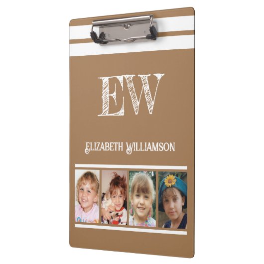 Voeg initialen toe naam 8 foto's bruin wit klembord (Links)