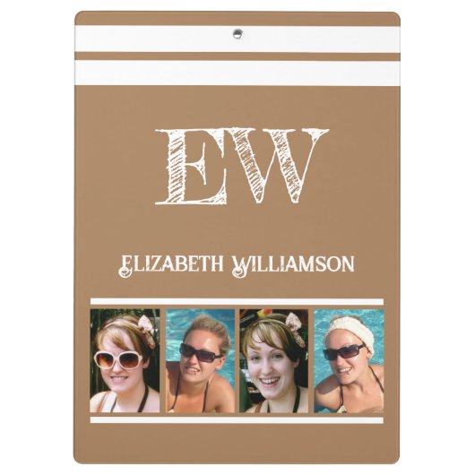 Voeg initialen toe naam 8 foto's bruin wit klembord (Achterkant)