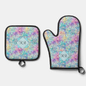 Voeg Initialen toe, pastel Abstract Flowers Ovenwant & Pannenlap Set (Voorkant)