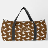 Voeg Initialen, witte paarden op bruin, paardenlie Plunjezak (Voorkant)