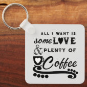 Voeg initialen zwart toe aan liefde en koffie sleutelhanger (Voorkant)