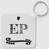 Voeg initialen zwart toe aan liefde en koffie sleutelhanger (Achterkant)