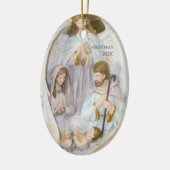 Voeg Jaar aan de Scène van de Manger van de Nativi Keramisch Ornament (Links)