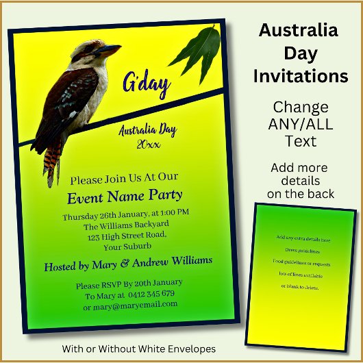 Voeg Jaar Tekst toe, Kookaburra Australia Day Fees Kaart